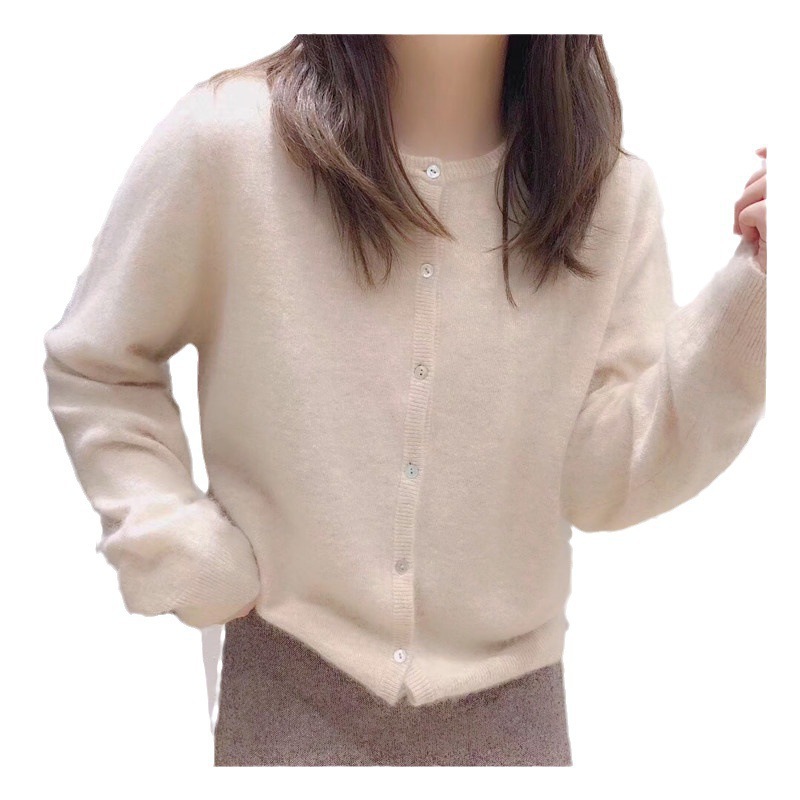2023 Spring and Autumn new round neck purple short knitted small cardigan loose outer sweater coat for women