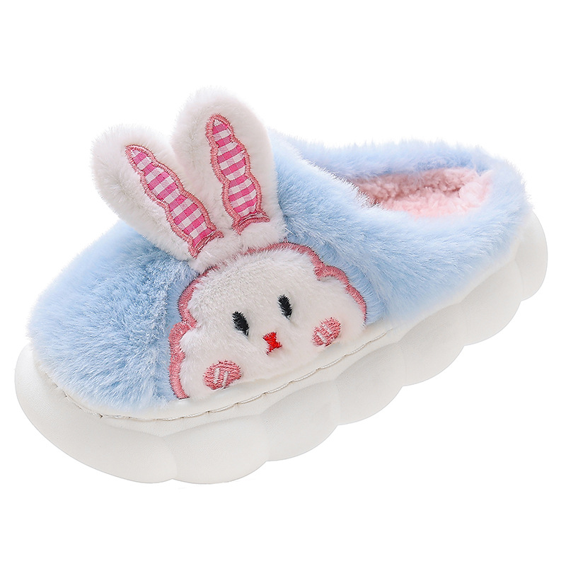 儿童棉拖鞋女童冬季防滑可爱兔子中大童宝宝厚底保暖小男孩毛拖鞋