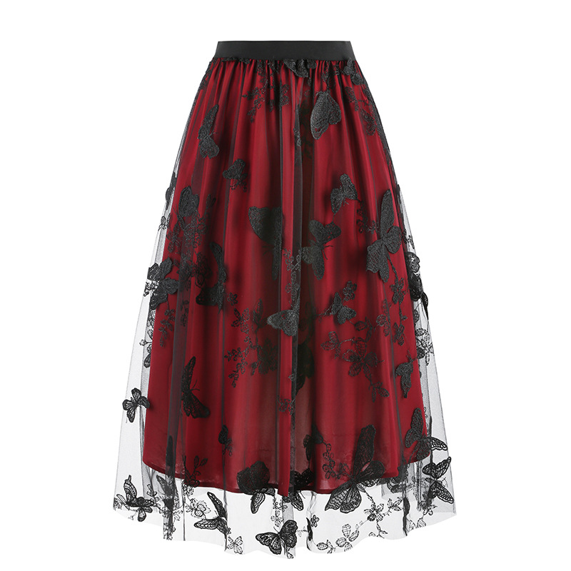 Amazon European and American Women's Mesh Butterfly Embroidered Skirt Amazon Explosions Clothing 8209