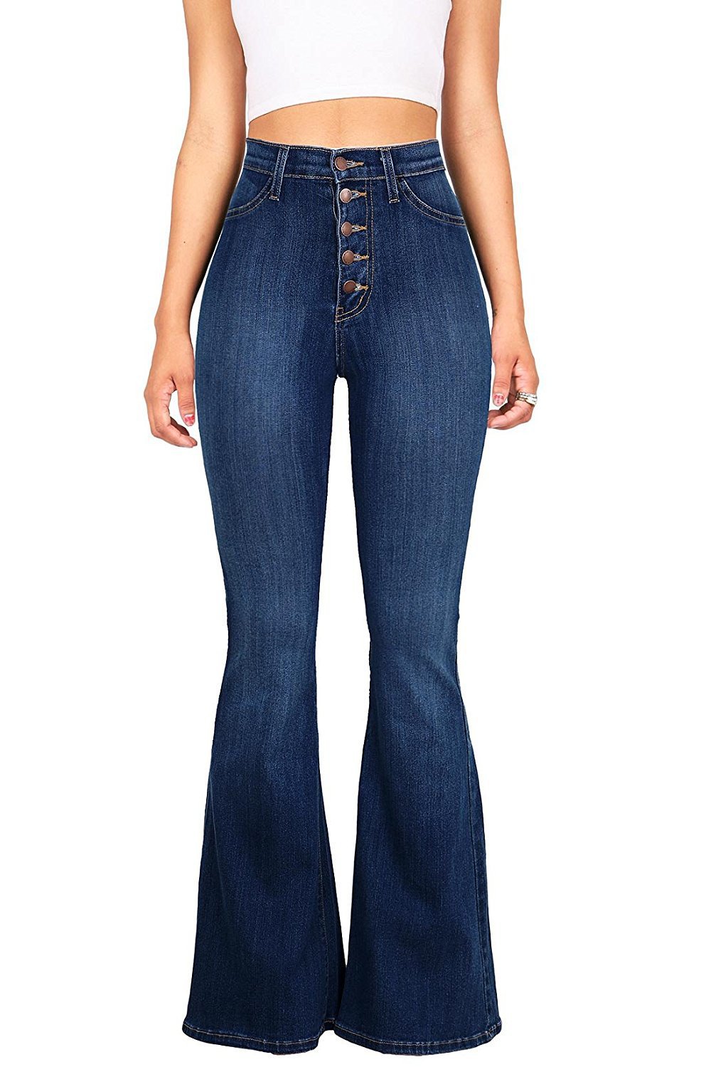 A large number of in stock European and American cross-border new Amazon AliExpress slim high waist hip Denim flared pants for women