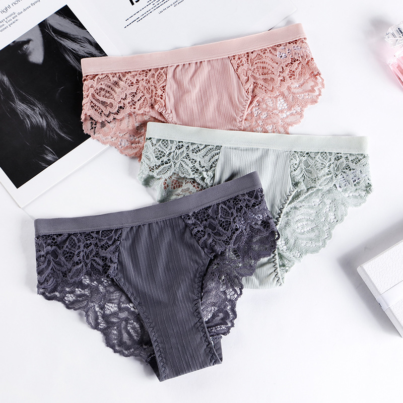 Sexy lace underwear for women, pure desire, low waist, comfortable girl briefs, belly-controlling, butt-lifting, women's underwear, three-dimensional stripes