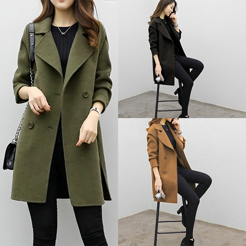 Woolen coat mid-length double-breasted long sleeve solid color woolen coat for women_voghion.com