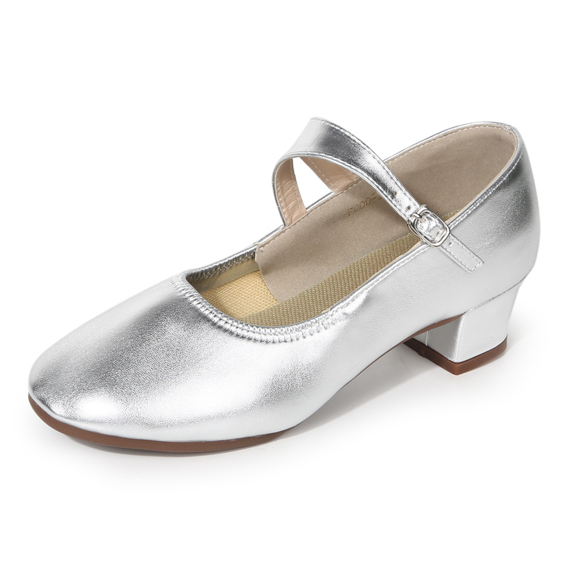 Women's 2025 New Summer Square Dance Shoes Soft Leather Dance Shoes Women's Genuine Leather Soft Sole Dance Shoes silver Dance Shoes
