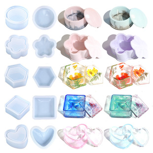 Triumphant diy hexagonal storage box mould crystal drop glue mirror table plum love silicone mould