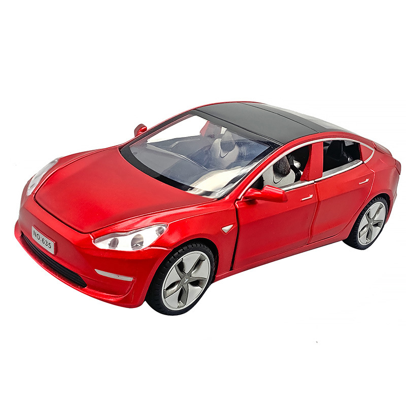 1:32 Tess electric car model MODEL3 alloy model with light sound effect pull back car eat chicken