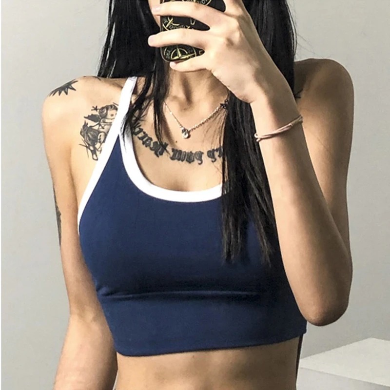 吊帶背心夏女歐美風辣妹穿搭u領美背打底上衣短款無袖t恤批發外貿