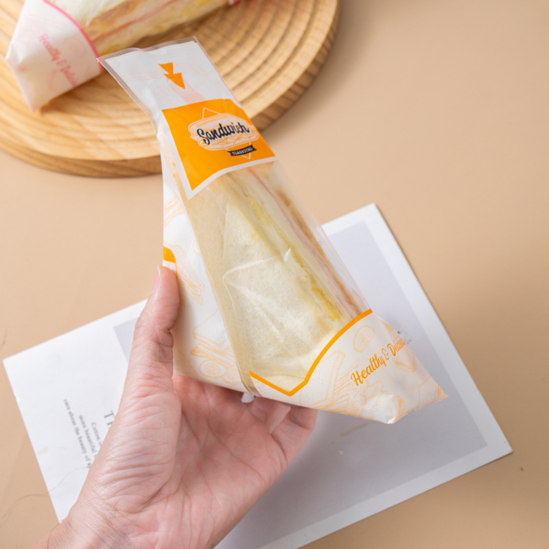 Easy tear sandwich packaging bag sandwich bag transparent baking triangle cake bread disposable packaging bag wholesale