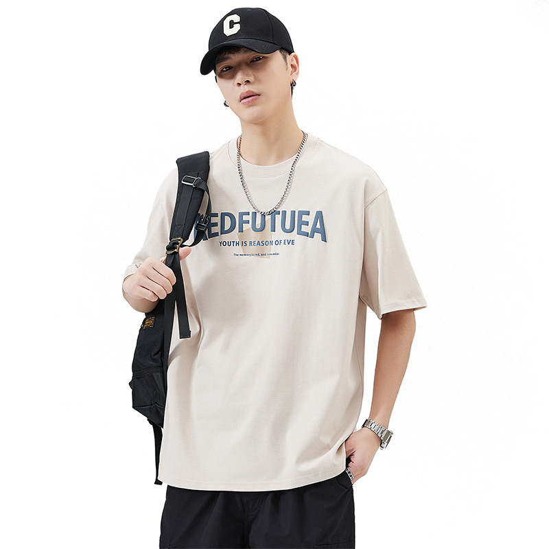 Trendy Brand American Heavy Short-sleeved T-shirt Men's Loose Casual Cotton Top Summer Trendy Ins Half-sleeved T-shirt for Men