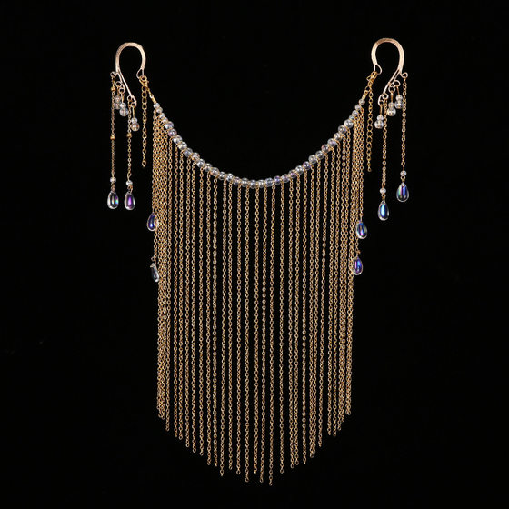 Face Curtain Antique Face Covering Veil Tassel Hanging Ears Hanfu Ancient Dress Headwear Face Covering Full Set of Jewelry Super Fairy Accessories