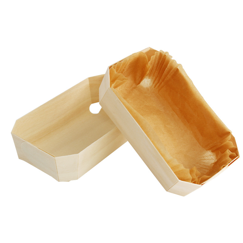 Wooden small toast box bread baking wooden box into oven wooden tray paper tray gold pillow cake date cake pound cake mold