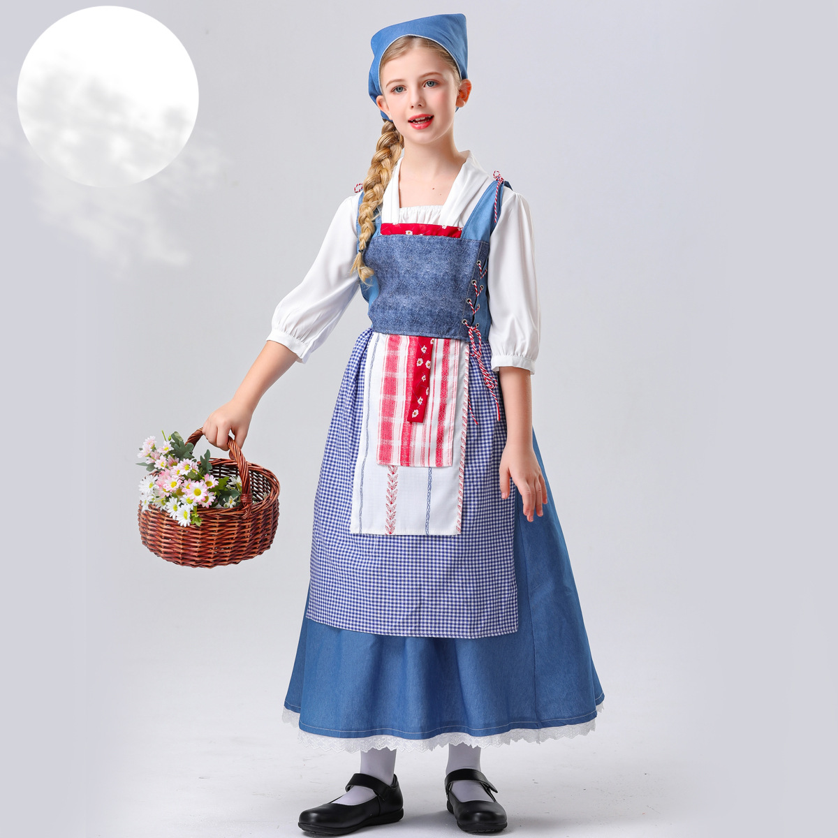 New Halloween Children's European Countryside Style Farm Maid Dress Servant Costume Butler Drama Stage Performance Dress