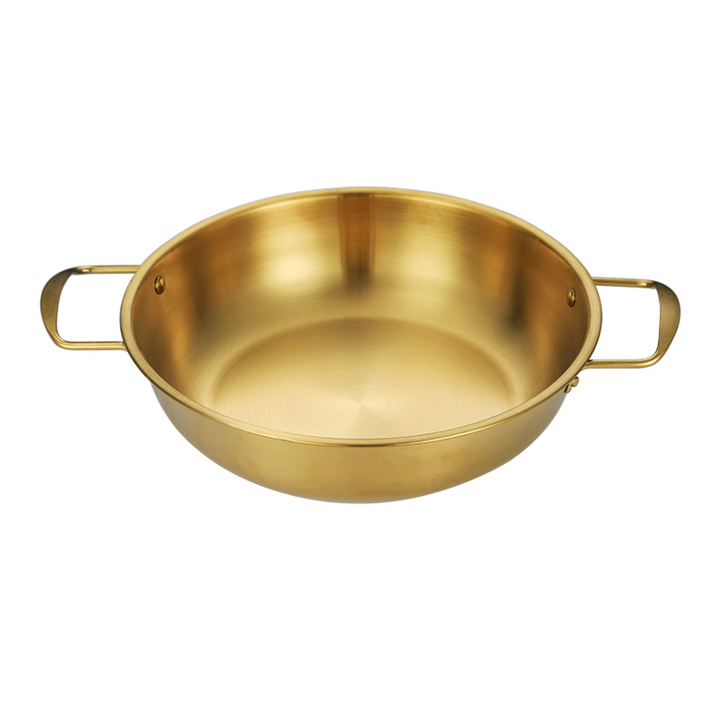Korean stainless steel seafood pot double ear flat bottom soup pot commercial ramen pot Army hot pot instant noodle pot factory wholesale