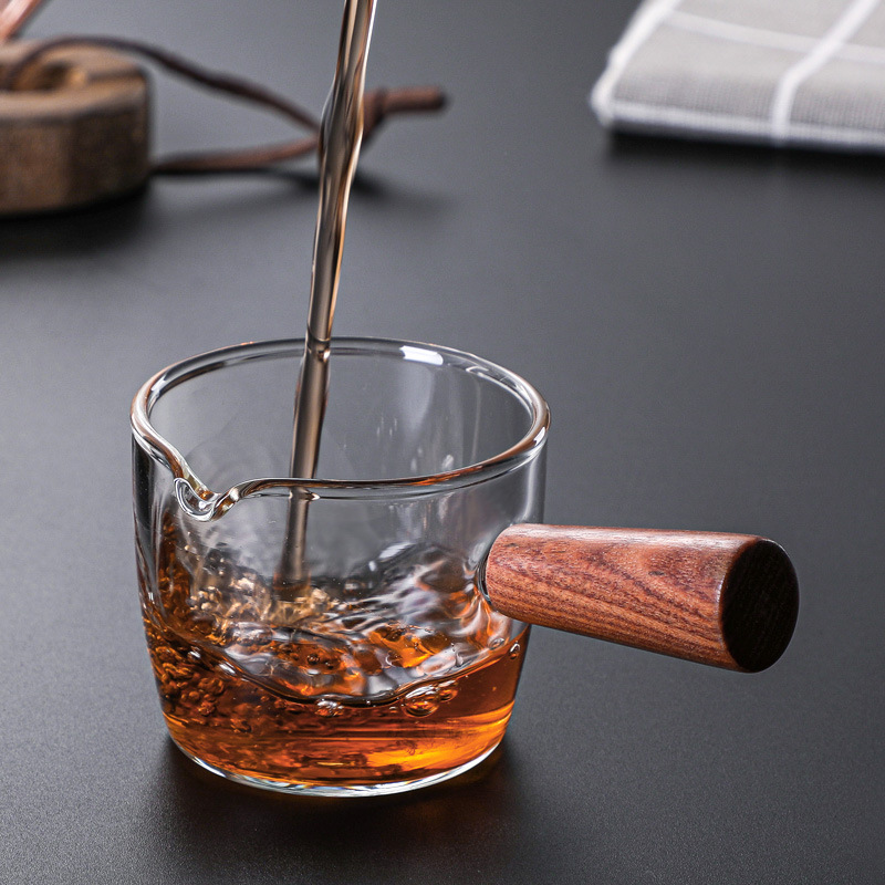 Japanese-style glass small Milk Cup coffee Mini Milk Jar latte cup milk jar wooden handle small Milk Cup dip dish
