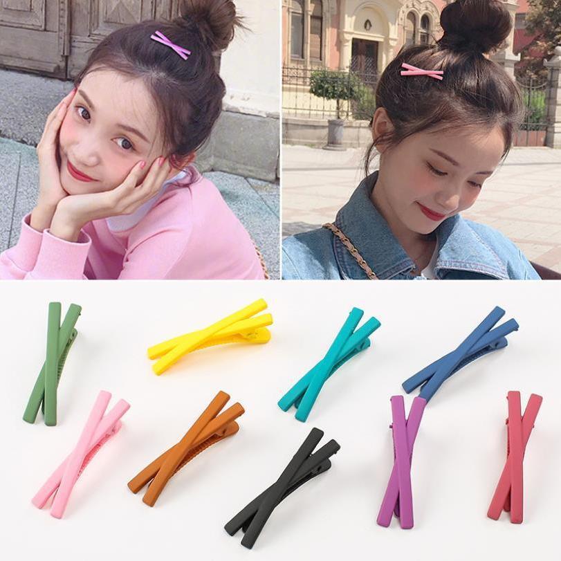 Girl's Heart Frosted Color Macaron Cross Bangs Clip One-word Clip Student Hairpin Side Clip Duckbill Clip Hair Accessories