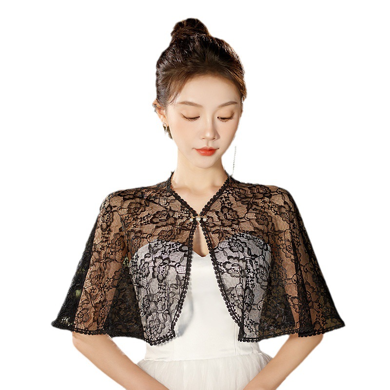 2023 New Bridal Wedding Dress Shawl Lace Flesh Ware Shoulder Spring and Summer Thin Wedding Cloak Women's Shoulder