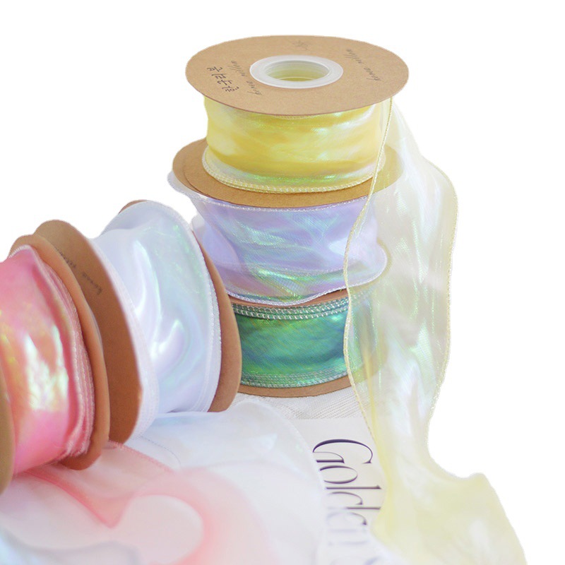 4cm colorful fishtail yarn wholesale flower packaging copy edge spray yarn bouquet decoration bow colorful yarn band