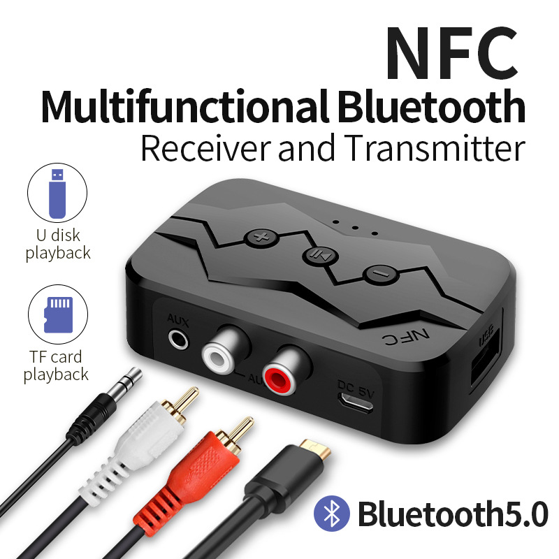 5.2 All-in-one Bluetooth receiver NFC Bluetooth transmitter support TF card U disk play RCA call adapter