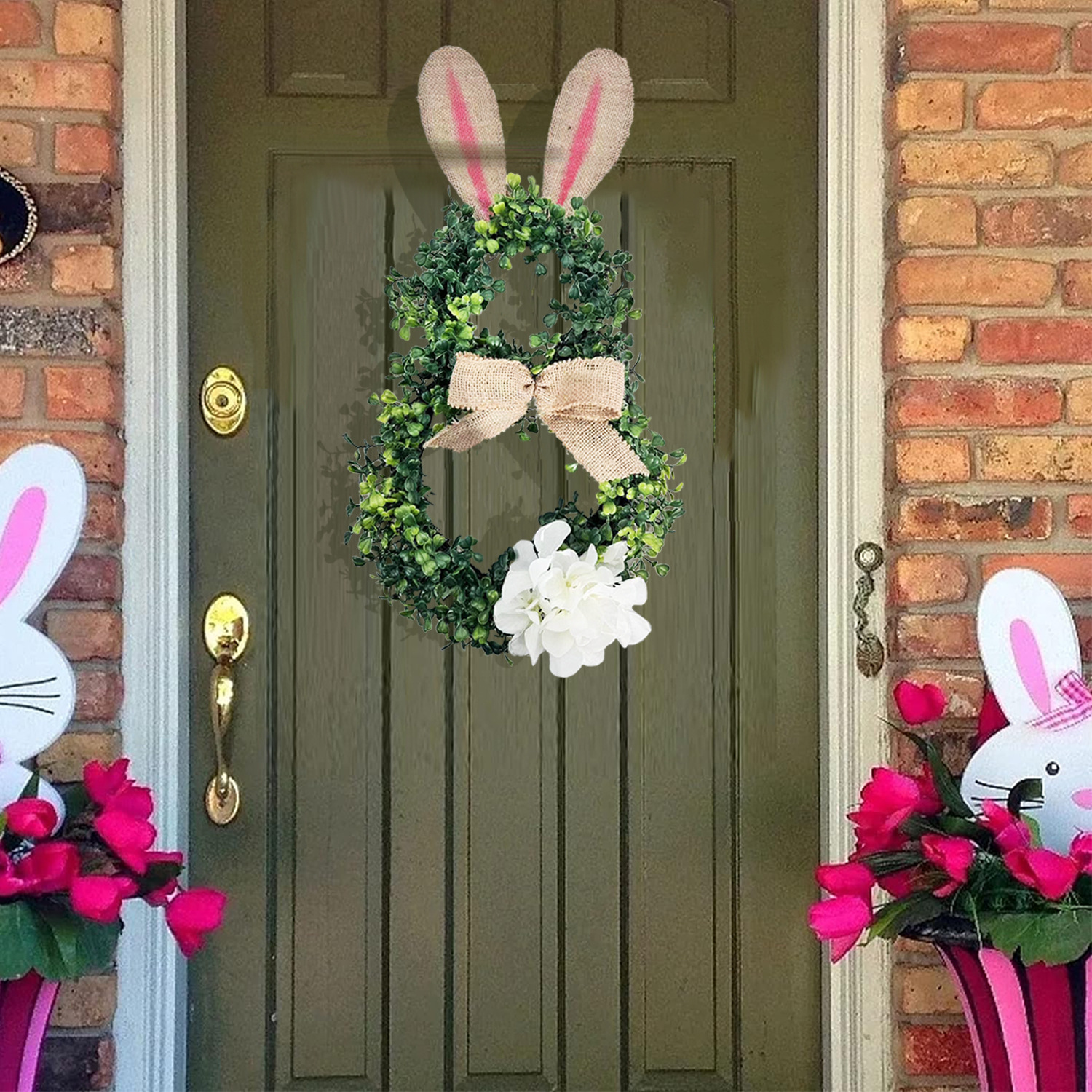 Meimei 2024 new cross-border Easter rabbit Garland front door hanging home decoration Photography simulation green plant