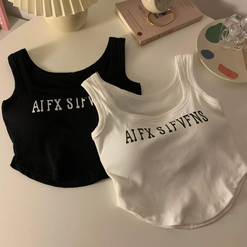 New Vest with Chest Pad Women's Sling Pure Sexy Short Letter Printed Outer Wear Inner Base Sleeveless Top