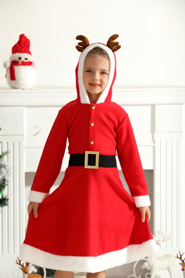Christmas clothes New Elk hooded Christmas clothes Christmas tree skirt children's Christmas dress holiday Christmas dress