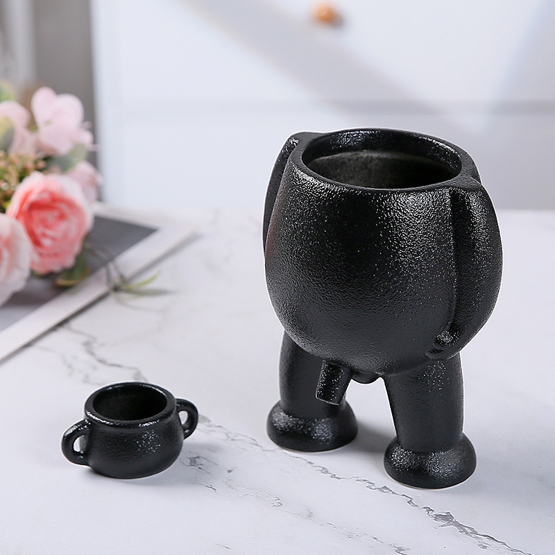 One Piece Free Shipping Simulation Fleshy Ceramic Flower Pot Living Room Creative Human Vase Decorations Green Plant Desktop Small Ornaments