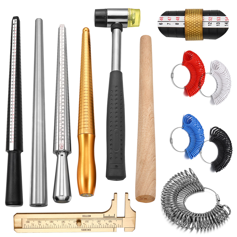 Ring Repair Tool Measuring Stick Rubber Head Hammer Finger Size Measuring Ring Europe and America Code Metal Ring