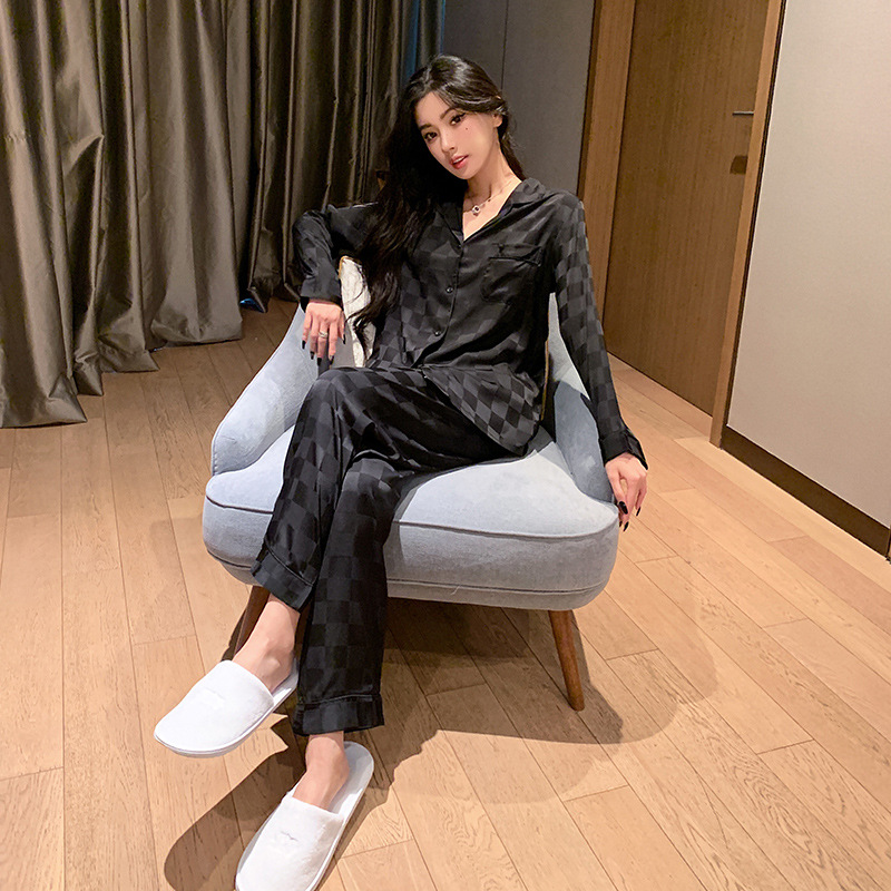 Spring and Autumn Pajamas Women's Summer Ice Silk Long Sleeve Suit Style Student ins Sexy Large Size Thin Silk Home Clothes