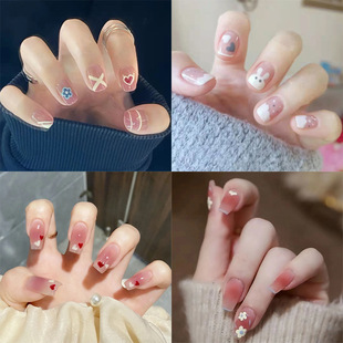 Wearing Nail Nail Nail Blending French ins Aurora Removable Fake Nail Bow Frosted Ice Clear