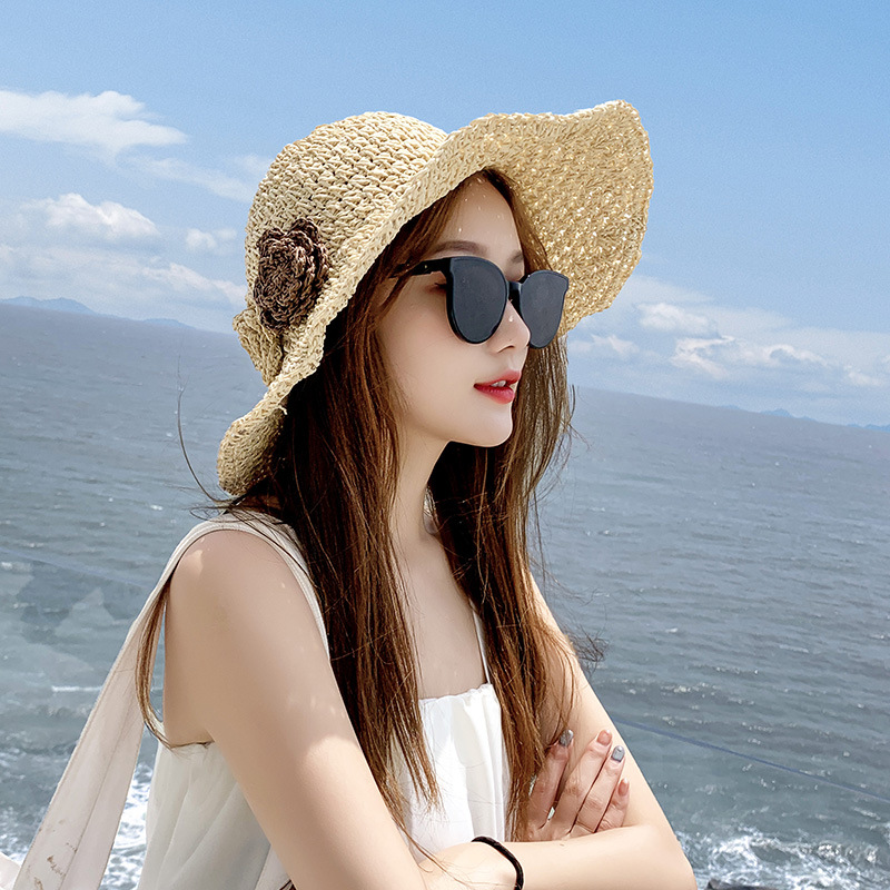 Straw hat women's summer beach hat foldable sunscreen big eaves seaside fashion holiday sun hat sunshade hat wholesale