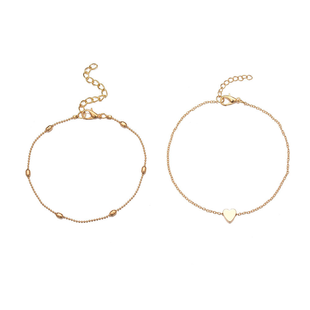 European and American Cross-border New Accessories Fashion Oval Bead Chain Big Love Anklet Women's Beach Holiday Style Foreign Trade Anklet