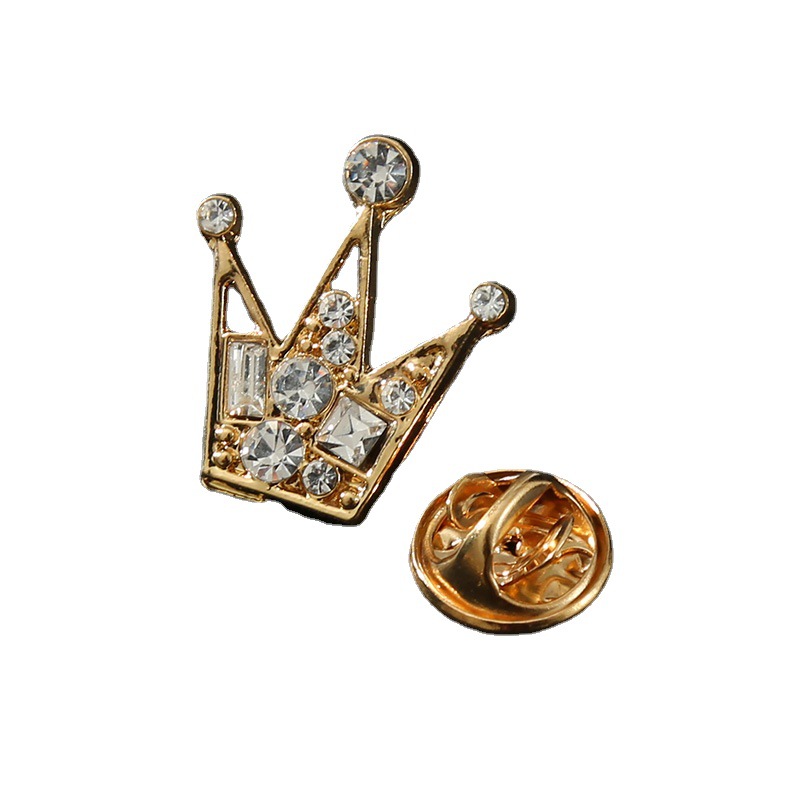 Cross-border Hot Selling Men's Suit Chest Brooch Fashion Full Diamond Crown Accessories Trendy Anti-light Small Brooch