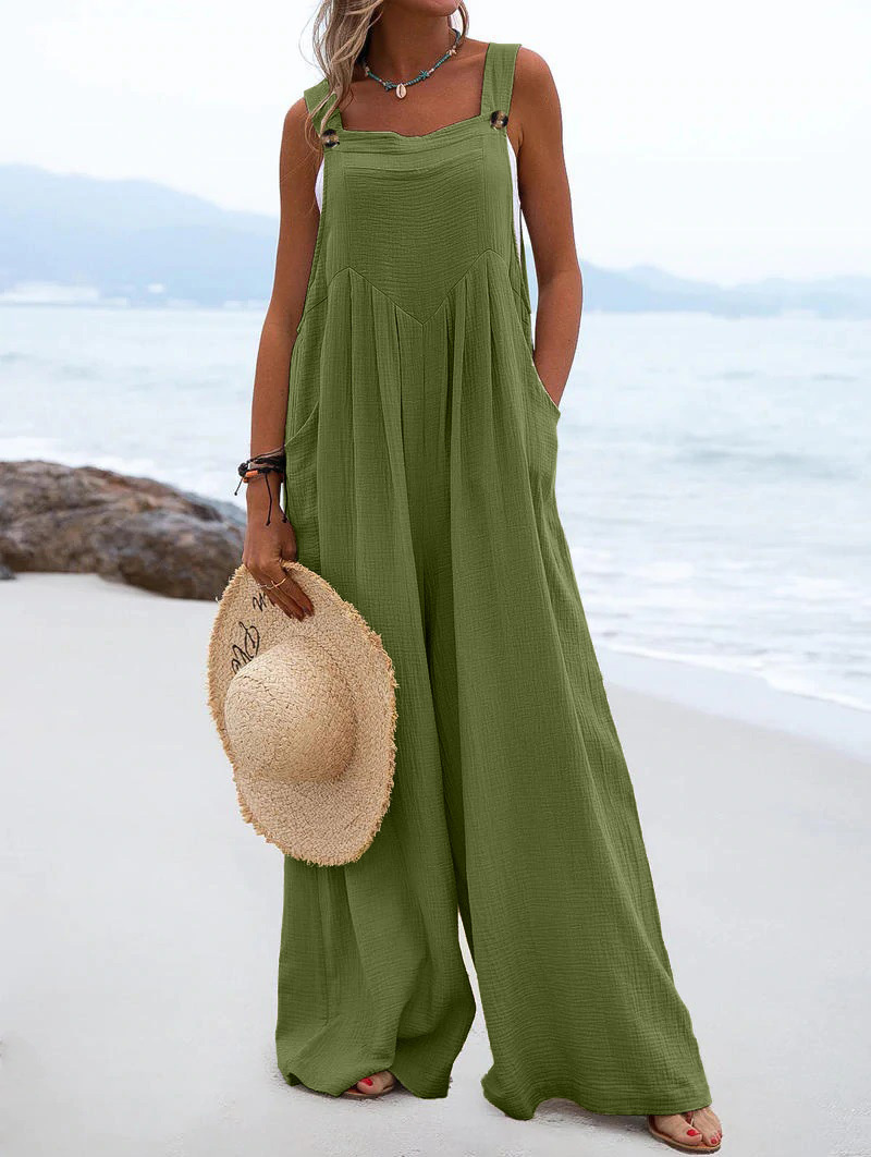 Summer New Style Jumpsuit Fashion Ethnic Style Button Solid Color 2023 Amazon European and American Women's Cross-border Jumpsuit