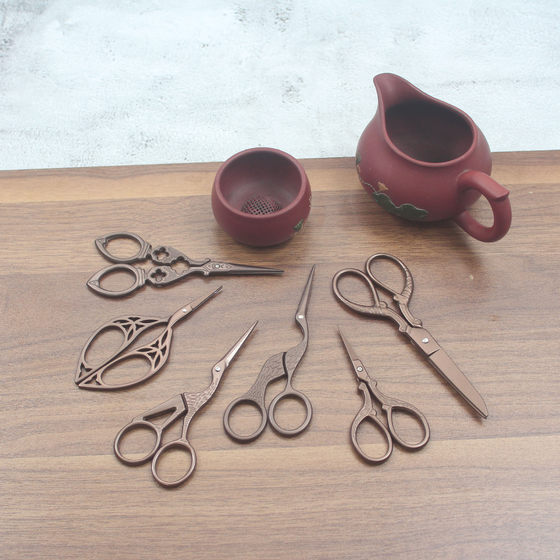 Crane scissors stainless steel gold-plated crane-shaped scissors retro cross-stitch thread scissors tea ceremony tea bag small scissors set