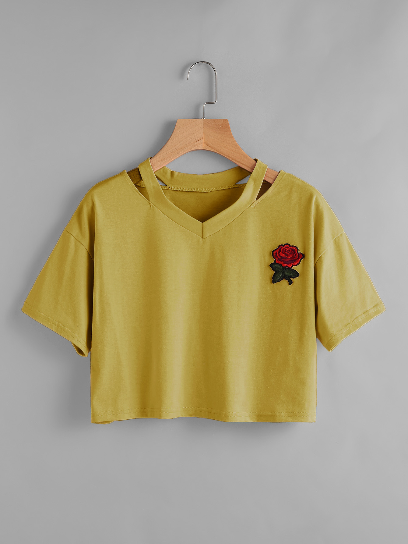 2021 European and American AA style sexy embroidery rose short T-shirt women