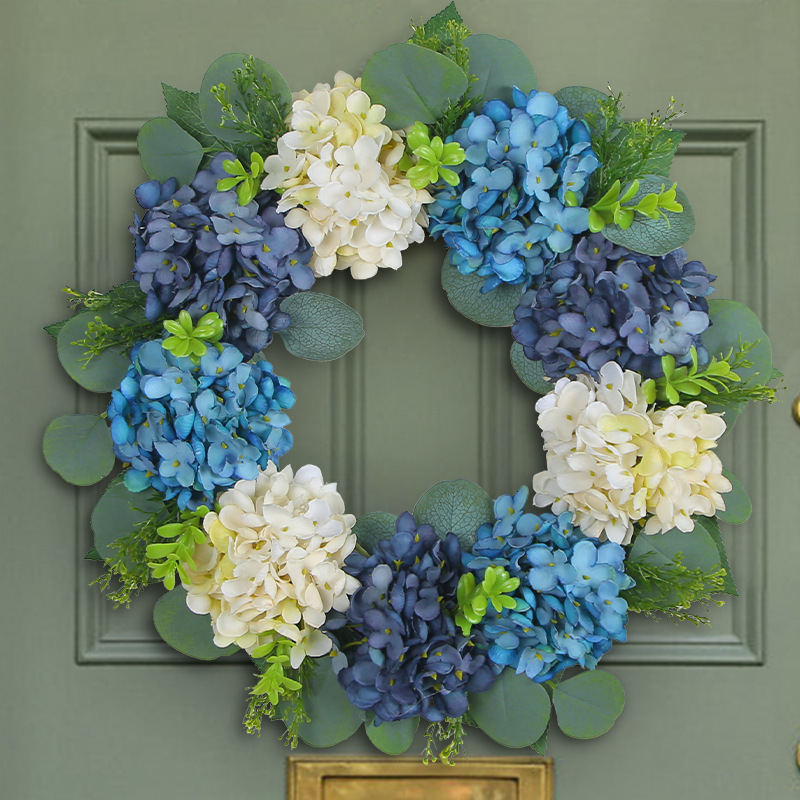 Jingchen Cross-border New Blue and White Hydrangea Garland Door Hanging Decorative Wall Hanging