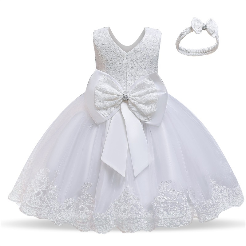 Baby One Year Old Dress 2021 Cross-border New Full Moon Dress Women's Mesh Printed Bow Baby Dress