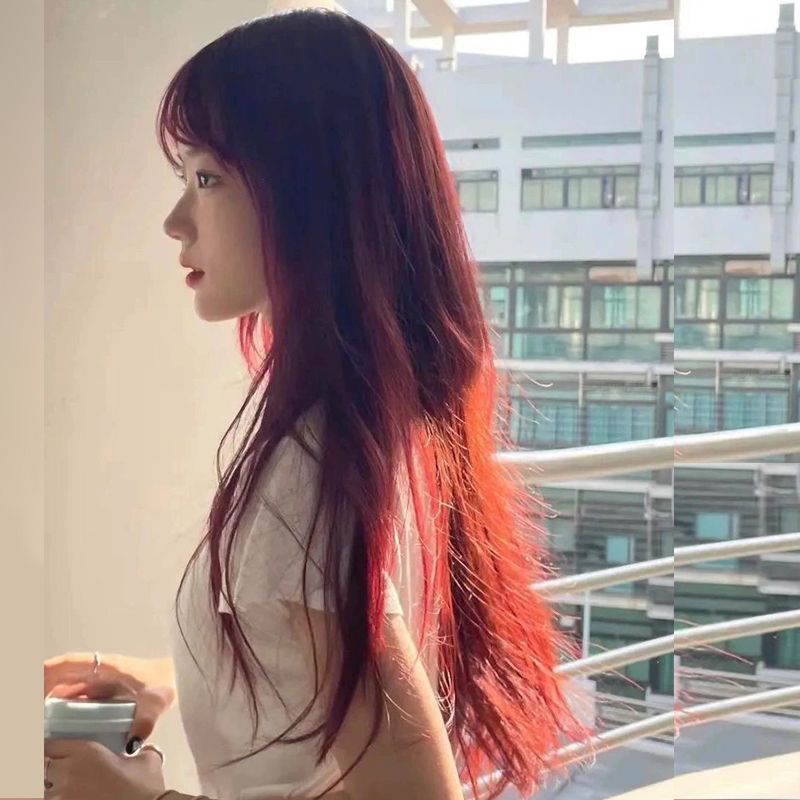 Coney Wig Red Full Top Wig Women's Long Straight Hair Straight Bang Natural Summer Women's Headgear High Temperature Silk Wig
