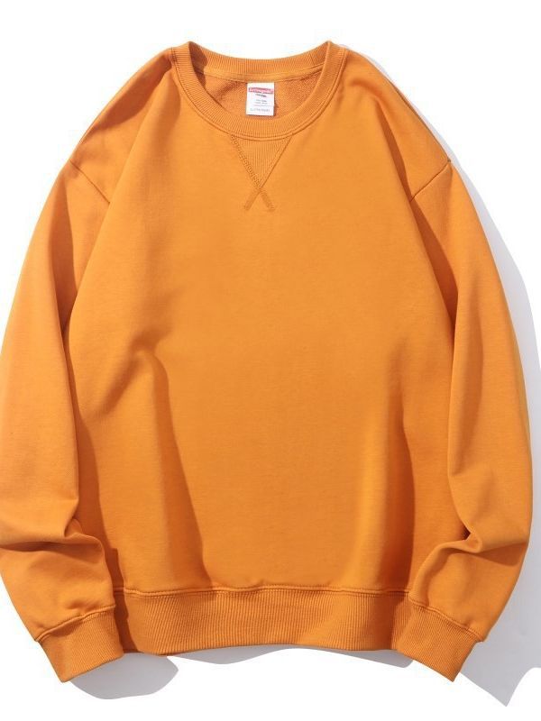 380g fashion brand heavyweight beautiful sweater men's plus solid color crew neck sweethearts advertising shirt logo class long sleeve T-shirt