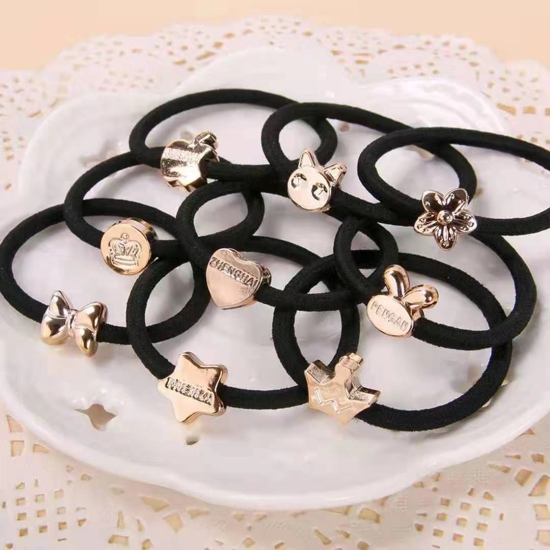 Black rubber band durable high elastic hair high ponytail simple sturdy cartoon accessories hair ring