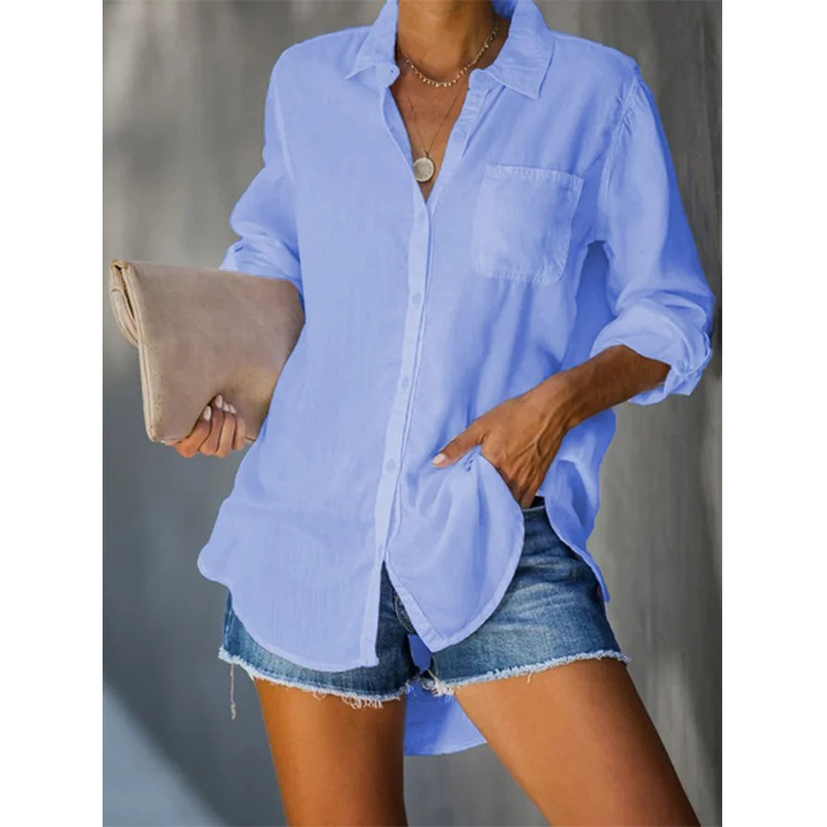 Cross-border Europe and America Amazon AliExpress New Women's Shirt Solid Color Large Size Casual Loose Buckle Shirt Women's Clothing