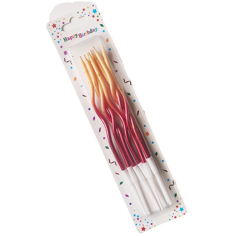 Cross-border hot selling curve birthday candle rotating curved two-color cake candle color Party children candle wholesale