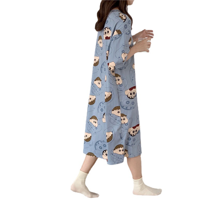 Women's summer nightdress Korean style spring and autumn student home wear cute thin short sleeve cartoon loose maternity pajamas summer