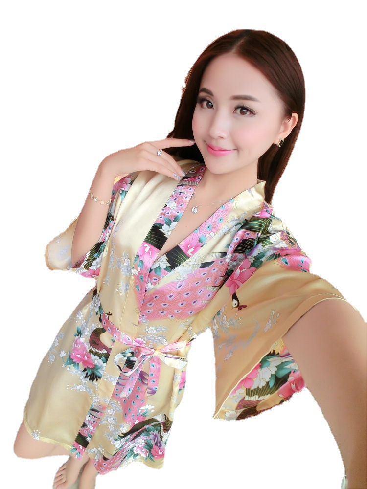 Sade Print Peacock Nightgown Women's Summer Sexy Cardigan Home Clothes Foreign Trade Bathrobe Women