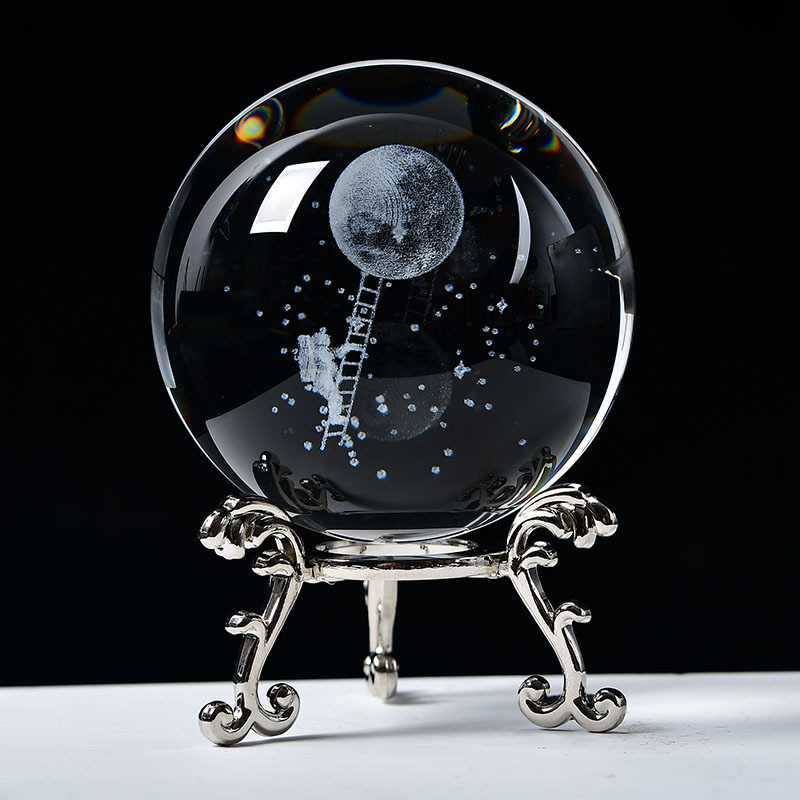 Crystal Ball Ornaments Base Skull Head Solar System Unicorn Dandelion Inner Carved Ball Book Desktop Decorations Cross Border