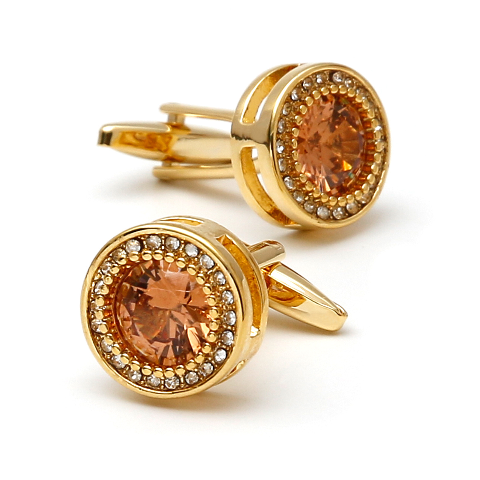 Men's cufflinks retro cross-border light luxury inlaid zircon rhinestone round gold copper shirt cufflinks XK23037 - ShopShipShake