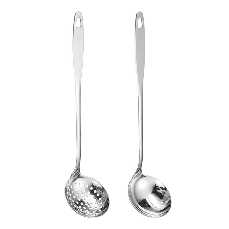 Golden Stainless Steel Thickened Long Handle Hot Pot Soup Spoon Household Anti-scald Kitchen Cooking Soup Shell Colander Laser logo