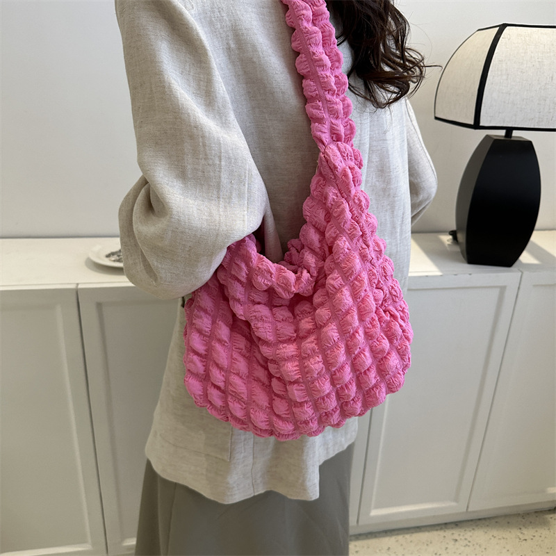 Pleated Cloud Underarm Bag 2023 New Solid Color Shoulder Bag Commuting Pleated Bag Shopping Bag Korean Girl Heart