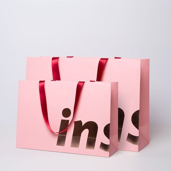 Clothing store portable kraft paper bag shopping bag thickened ins style high-end pink fashion printed logo high-end 5