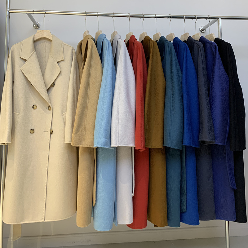 2023 autumn and winter new double-sided cashmere overcoat women's long high-end water ripple overcoat double-sided woolen overcoat women_voghion.com