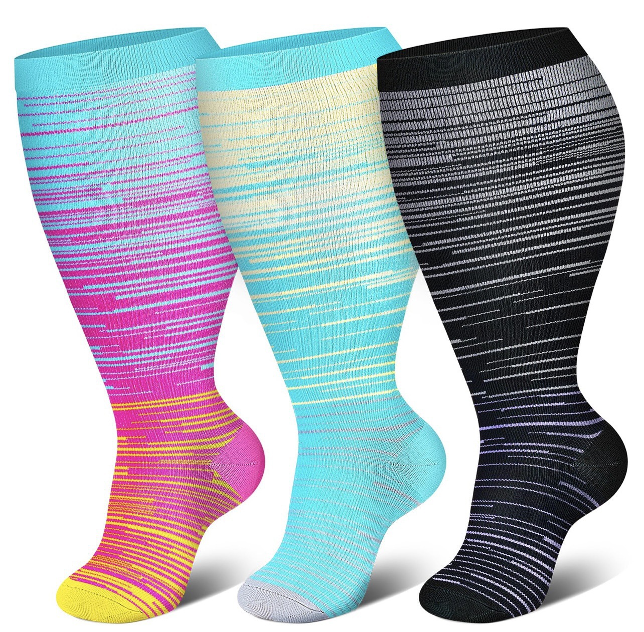Meias de pressão de nylon para enfermeiras, fertilizantes Plus, meias de compressão para corrida e fitness para homens e mulheres, modelos europeus e americanos_voghion.com